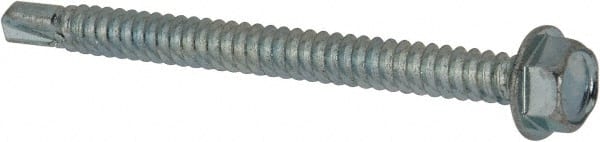 Value Collection - 1/4", Hex Washer Head, Hex Drive, 3" Length Under Head, #3 Point, Self Drilling Screw - Grade 1016-1024 Steel, Zinc-Plated Finish - Exact Tooling