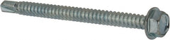 Value Collection - 1/4", Hex Washer Head, Hex Drive, 3" Length Under Head, #3 Point, Self Drilling Screw - Grade 1016-1024 Steel, Zinc-Plated Finish - Exact Tooling