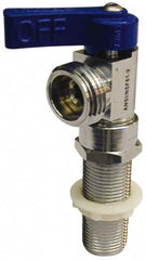 B&K Mueller - MIP and CxC 1/2 Inlet, 125 Max psi, Chrome Plated, Brass 1/4 Turn Ball Valve Design - 3/4 Hose Thread Outlet, Angle, Blue Handle - Exact Tooling