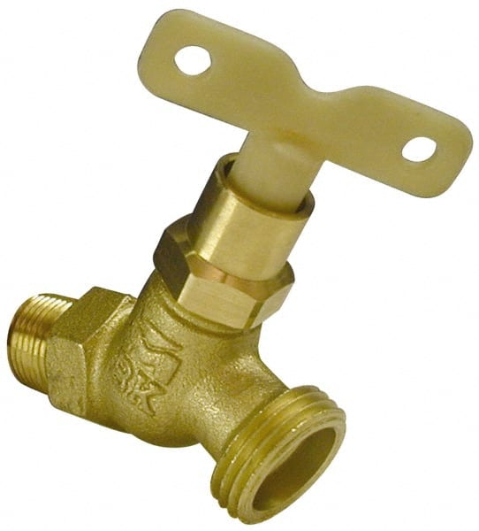 B&K Mueller - 1/2" Pipe, 125 psi WOG Rating, Brass Hose Bibb, Stop Valve - Loose Key Handle, MNPT x GHT End Connections - Exact Tooling