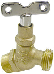 B&K Mueller - 3/4" Pipe, 125 psi WOG Rating, Brass Hose Bibb, Stop Valve - Loose Key Handle, MNPT x GHT End Connections - Exact Tooling
