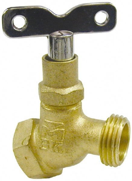 B&K Mueller - 3/4" Pipe, 125 psi WOG Rating, Brass Hose Bibb, Stop Valve - Loose Key Handle, FNPT x GHT End Connections - Exact Tooling