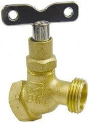 B&K Mueller - 3/4" Pipe, 125 psi WOG Rating, Brass Hose Bibb, Stop Valve - Loose Key Handle, FNPT x GHT End Connections - Exact Tooling