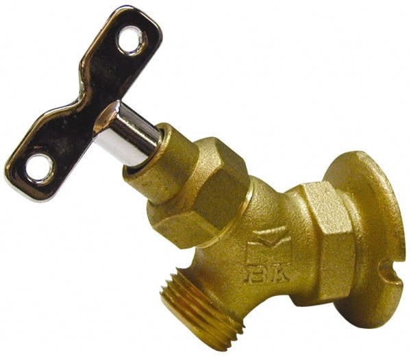 B&K Mueller - 3/4" Pipe, Brass Coated Brass Sillcock with Lockshield - Loosekey Handle, FNPT x GHT End Connections, 150 psi WOG Rating - Exact Tooling