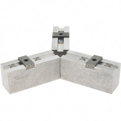 Abbott Workholding Products - 10" & Up Chuck Capacity, Tongue & Groove Attachment, Square Soft Lathe Chuck Jaw - 3 Jaws, Aluminum, 2-1/8" Btw Mount Hole Ctrs, 4-1/2" Long x 1-1/2" Wide x 2" High, 1/2" Groove, 1/2" Fastener - Exact Tooling