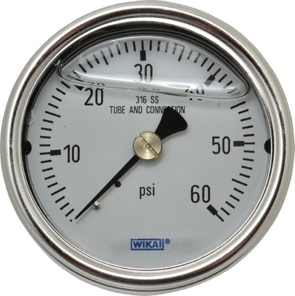 Wika - 2-1/2" Dial, 1/4 Thread, 0-60 Scale Range, Pressure Gauge - Center Back Connection Mount, Accurate to 2-1-2% of Scale - Exact Tooling