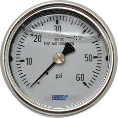 Wika - 2-1/2" Dial, 1/4 Thread, 0-60 Scale Range, Pressure Gauge - Center Back Connection Mount, Accurate to 2-1-2% of Scale - Exact Tooling