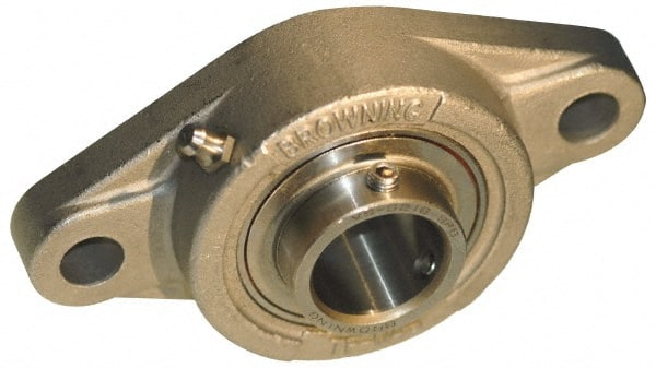 Browning - 1-7/16" ID, 6-1/8" OAL x 3-35/64" OAH 2-Bolt Flange - 3,493 Lb Static Cap, 5,782 Lb Dyn Cap, 5-1/8" Btw Mnt Hole Ctrs, Stainless Steel - Exact Tooling
