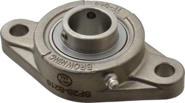 Browning - 1" ID, 4-7/8" OAL x 2-11/16" OAH 2-Bolt Flange - 1,651 Lb Static Cap, 2,801 Lb Dyn Cap, 3-57/64" Btw Mnt Hole Ctrs, Stainless Steel - Exact Tooling