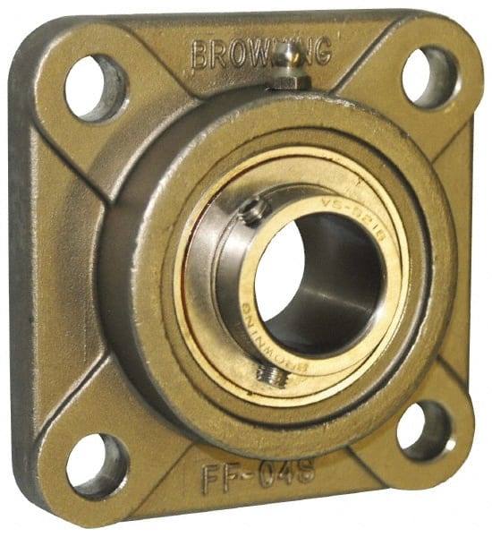Browning - 3/4" ID, 3-3/8" OAL x 3-3/8" OAH 4-Bolt Flange - 1,444 Lb Static Cap, 2,611 Lb Dyn Cap, 2-1/2" Btw Mnt Hole Ctrs, Stainless Steel - Exact Tooling