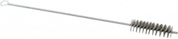 Schaefer Brush - 3" Long x 1" Diam Stainless Steel Long Handle Wire Tube Brush - Single Spiral, 15" OAL, 0.007" Wire Diam, 3/8" Shank Diam - Exact Tooling