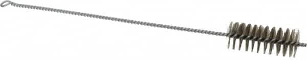 Schaefer Brush - 3" Long x 1-1/4" Diam Stainless Steel Long Handle Wire Tube Brush - Single Spiral, 15" OAL, 0.007" Wire Diam, 3/8" Shank Diam - Exact Tooling