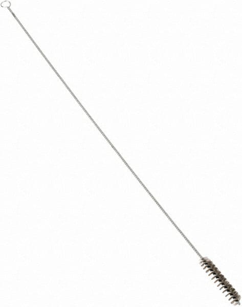 Schaefer Brush - 3" Long x 5/8" Diam Stainless Steel Long Handle Wire Tube Brush - Single Spiral, 27" OAL, 0.006" Wire Diam, 3/8" Shank Diam - Exact Tooling