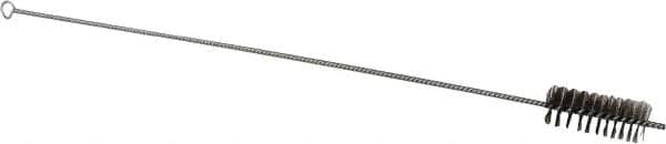 Schaefer Brush - 3" Long x 1-1/4" Diam Stainless Steel Long Handle Wire Tube Brush - Single Spiral, 27" OAL, 0.007" Wire Diam, 3/8" Shank Diam - Exact Tooling