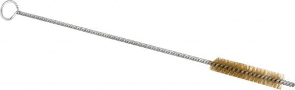 Schaefer Brush - 3" Long x 1/2" Diam Brass Long Handle Wire Tube Brush - Single Spiral, 27" OAL, 0.006" Wire Diam, 0.17" Shank Diam - Exact Tooling