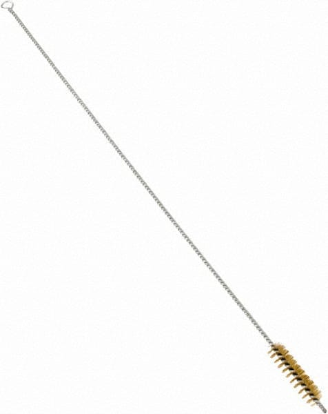 Schaefer Brush - 3" Long x 3/4" Diam Brass Long Handle Wire Tube Brush - Single Spiral, 27" OAL, 0.006" Wire Diam, 3/8" Shank Diam - Exact Tooling