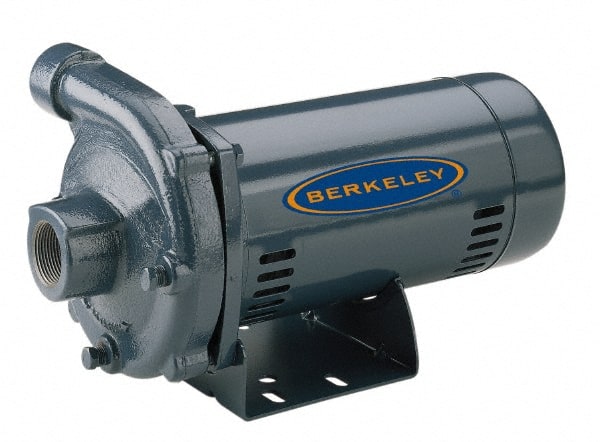 Berkeley - ODP Motor, 115/230 Volt, 1 Phase, 1-1/2 HP, Cast Iron Straight Pump - 1-1/4 Inch Inlet, 1 Inch Outlet, 118 Max Head psi, Brass Impeller - Exact Tooling