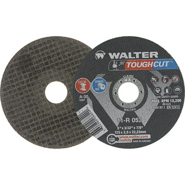 WALTER Surface Technologies - 5" Cutoff Wheel - 3/32" Thick, 7/8" Arbor, Use with Angle Grinders - Exact Tooling