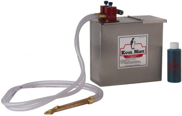 Kool Mist - 2 Outlet, 1 Gal Tank Capacity, Stainless Steel Tank Mist Coolant System - 4' Coolant Line Length, 6" Hose Length, 5/16" Nozzle Diam - Exact Tooling