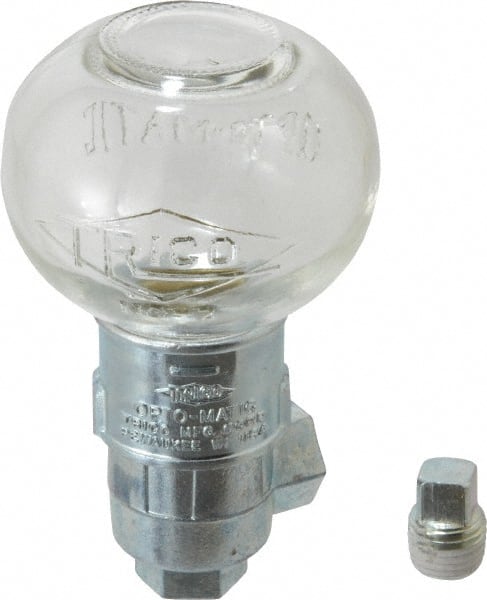 Trico - 1 Outlet, Glass Bowl, 2.5 Ounce Constant-Level Oil Reservoir - 1/4 NPT Outlet, 2-1/2" Diam x 4-1/4" High - Exact Tooling