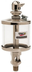 Trico - 1 Outlet, Glass Bowl, 2.5 Ounce Manual-Adjustable Oil Reservoir - 1/8 NPT Outlet, 2-1/8" Diam x 5-7/16" High - Exact Tooling