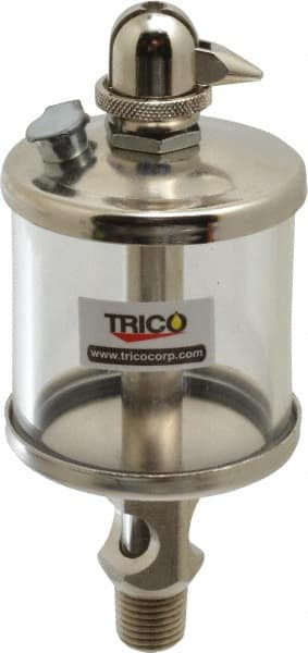 Trico - 1 Outlet, Glass Bowl, 2.5 Ounce Manual-Adjustable Oil Reservoir - 1/4 NPT Outlet, 2-1/8" Diam x 5-7/16" High - Exact Tooling