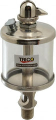 Trico - 1 Outlet, Glass Bowl, 2.5 Ounce Manual-Adjustable Oil Reservoir - 1/4 NPT Outlet, 2-1/8" Diam x 5-7/16" High - Exact Tooling