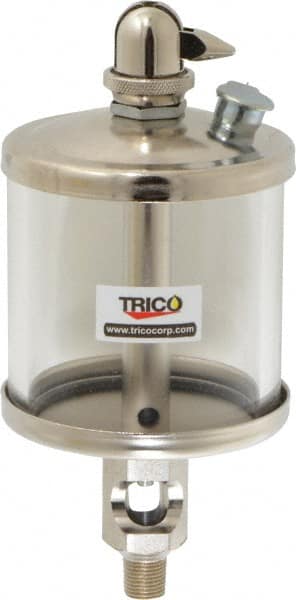 Trico - 1 Outlet, Glass Bowl, 5 Ounce Manual-Adjustable Oil Reservoir - 1/8 NPT Outlet, 2-5/8" Diam x 6-1/16" High - Exact Tooling