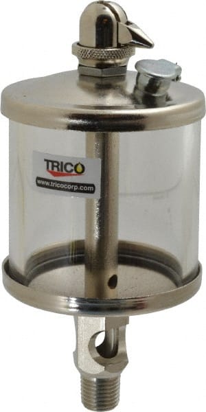 Trico - 1 Outlet, Glass Bowl, 5 Ounce Manual-Adjustable Oil Reservoir - 1/4 NPT Outlet, 2-5/8" Diam x 6-1/16" High - Exact Tooling