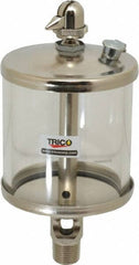 Trico - 1 Outlet, Glass Bowl, 10 Ounce Manual-Adjustable Oil Reservoir - 3/8 NPT Outlet, 3-1/8" Diam x 6-13/16" High - Exact Tooling