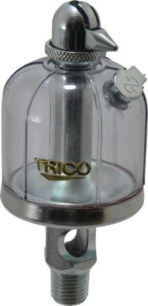 Trico - 1 Outlet, Acrylic Bowl, 2 Ounce Manual-Adjustable Oil Reservoir - 1/4 NPT Outlet, 1-15/16" Diam x 4-1/2" High - Exact Tooling