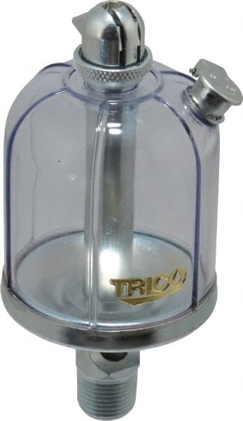 Trico - 1 Outlet, Acrylic Bowl, 4 Ounce Manual-Adjustable Oil Reservoir - 3/8 NPT Outlet, 2-5/16" Diam x 5-5/16" High - Exact Tooling