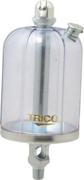 Trico - 1 Outlet, Acrylic Bowl, 8 Ounce Manual-Adjustable Oil Reservoir - 1/8 NPT Outlet, 2-5/8" Diam x 6-3/8" High - Exact Tooling