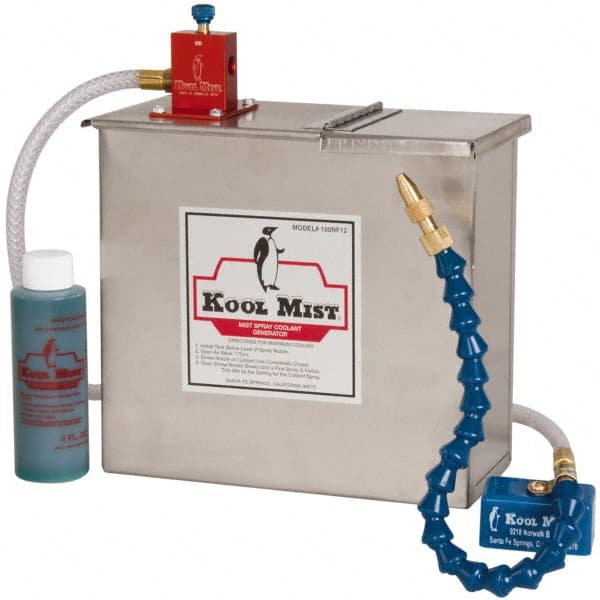 Kool Mist - 1 Outlet, 3 Gal Tank Capacity, Stainless Steel Tank Mist Coolant System - 4' Coolant Line Length, 18" Hose Length, 5/16" Nozzle Diam - Exact Tooling
