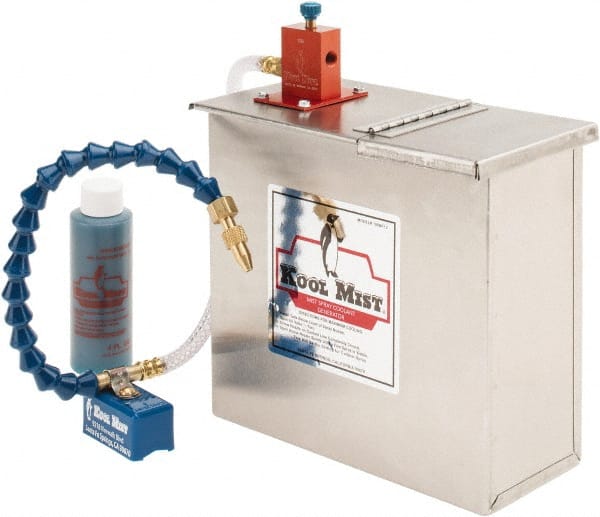 Kool Mist - 1 Outlet, 1 Gal Tank Capacity, Stainless Steel Tank Mist Coolant System - 4' Coolant Line Length, 12" Hose Length, 5/16" Nozzle Diam - Exact Tooling