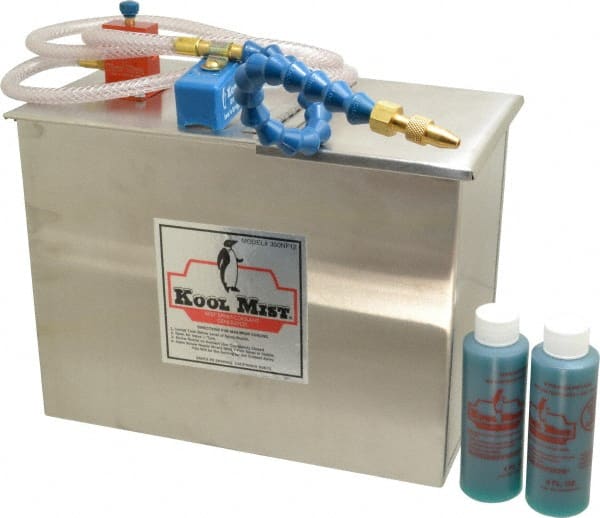 Kool Mist - 1 Outlet, 3 Gal Tank Capacity, Stainless Steel Tank Mist Coolant System - 4' Coolant Line Length, 12" Hose Length, 5/16" Nozzle Diam - Exact Tooling