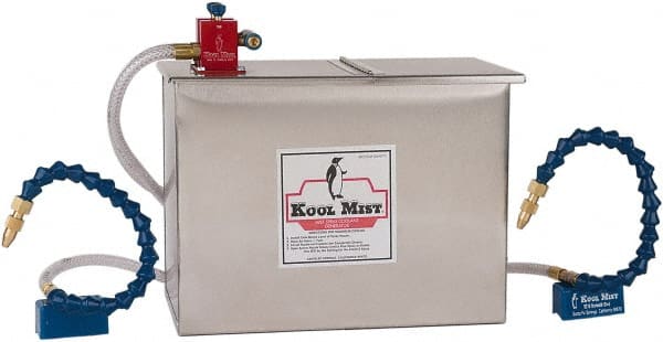 Kool Mist - 4 Outlet, 3 Gal Tank Capacity, Stainless Steel Tank Mist Coolant System - 4' Coolant Line Length, 12" Hose Length, 5/16" Nozzle Diam - Exact Tooling