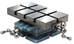 Palmgren - 6" Table Width x 10 Table Length, 4-1/2" Cross Travel x 6" Longitudinal Travel, Slide Machining Table - 4-3/8" Overall Height, One 7/16" Longitudinal T Slot, 7-5/8" Base Length x 6-3/8" Base Width - Exact Tooling