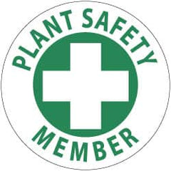 NMC - Plant Safety Member, Hard Hat Label - Green on White, 2" Thick, For Accident Prevention - Exact Tooling