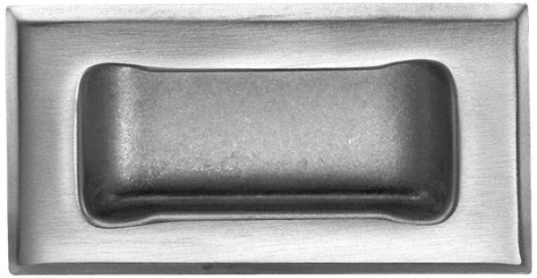 Made in USA - 4" Overall Width x 2" Overall Height, 0.63" Recess Depth, Satin Recessed Pull - Stainless Steel, 1.4" Recess Height, 3.19" Recess Width, 3.62" Center to Center - Exact Tooling