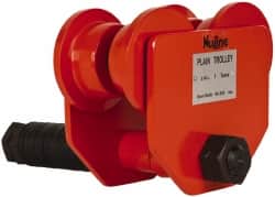 Value Collection - 1/2 Ton Capacity Plain Ball Bearing Trolley - 2-1/2" to 5-1/2" Flange Width, 5" to 12" I-Beam, 36" Min Radius - Exact Tooling
