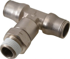 Legris - 1/2" Outside Diam, 3/8 NPT, Nickel Plated Brass Push-to-Connect Tube Male Swivel Branch Tee - 290 Max psi, Tube to Male NPT Connection, Buna Nitrile O-Ring - Exact Tooling