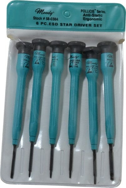 Moody Tools - 6 Piece Torx Screwdriver Set - Round Shank, Multi Handle, Bit Sizes: Torx T3, T4, T5, T6, IP8 & IP10 - Exact Tooling