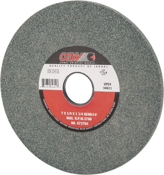 Camel Grinding Wheels - 7" Diam x 1-1/4" Hole x 1/4" Thick, I Hardness, 60 Grit Surface Grinding Wheel - Silicon Carbide, Type 1, Medium Grade, 3,760 Max RPM, Vitrified Bond, No Recess - Exact Tooling