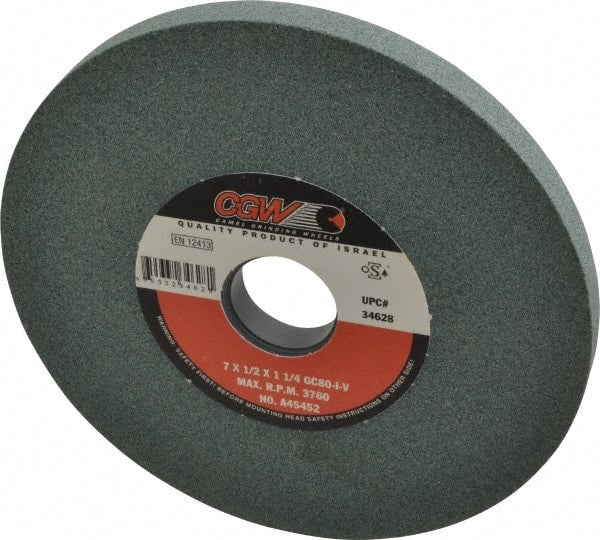Camel Grinding Wheels - 7" Diam x 1-1/4" Hole x 1/2" Thick, I Hardness, 80 Grit Surface Grinding Wheel - Silicon Carbide, Type 1, Medium Grade, 3,760 Max RPM, Vitrified Bond, No Recess - Exact Tooling