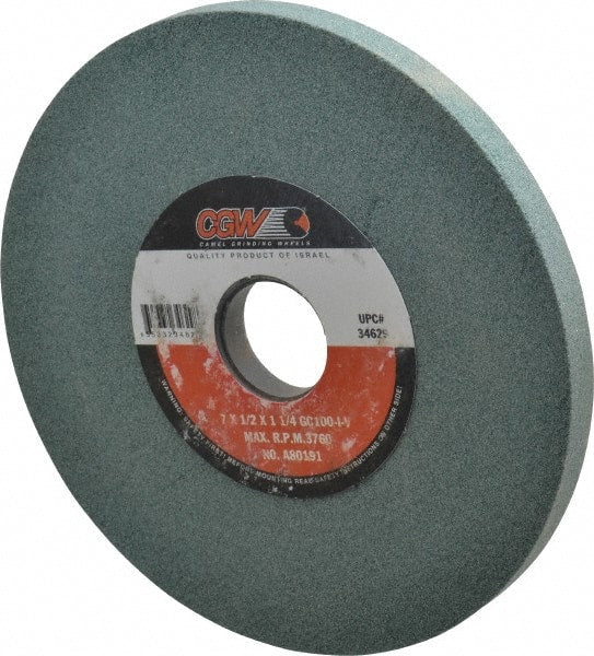 Camel Grinding Wheels - 7" Diam x 1-1/4" Hole x 1/2" Thick, I Hardness, 100 Grit Surface Grinding Wheel - Silicon Carbide, Type 1, Fine Grade, 3,760 Max RPM, Vitrified Bond, No Recess - Exact Tooling