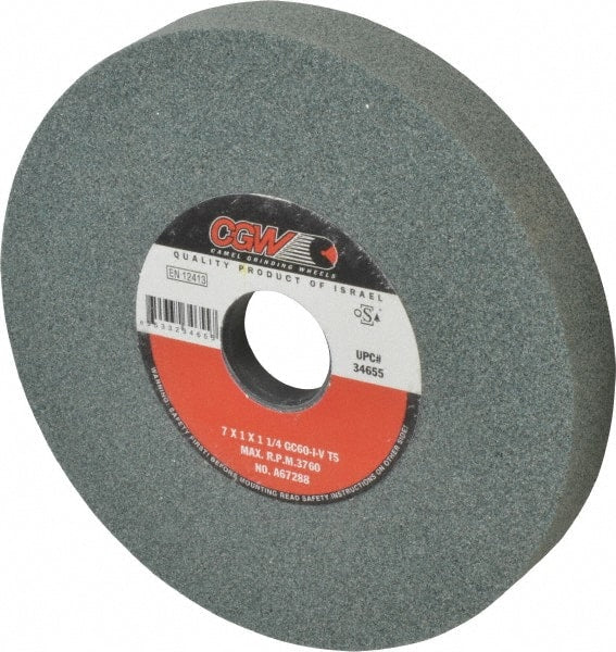 Camel Grinding Wheels - 7" Diam x 1-1/4" Hole x 1" Thick, I Hardness, 60 Grit Surface Grinding Wheel - Silicon Carbide, Type 5, Medium Grade, 3,760 Max RPM, Vitrified Bond, One-Side Recess - Exact Tooling