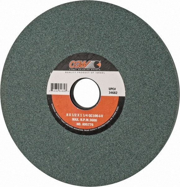 Camel Grinding Wheels - 8" Diam x 1-1/4" Hole x 1/2" Thick, I Hardness, 100 Grit Surface Grinding Wheel - Silicon Carbide, Type 1, Fine Grade, 3,600 Max RPM, Vitrified Bond, No Recess - Exact Tooling