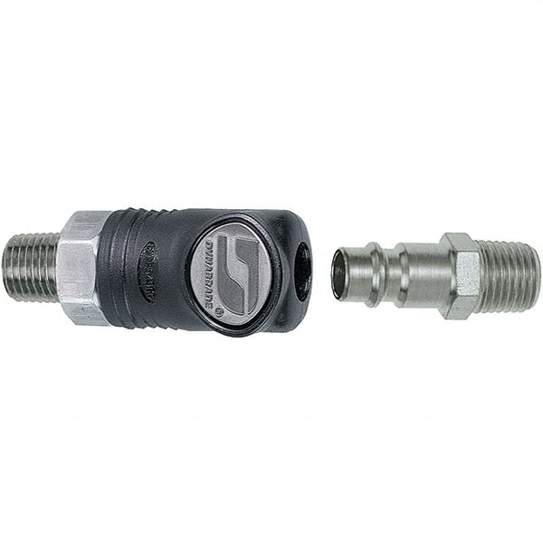 Dynabrade - 2 Piece 1/4" Body 1/4 NPT 150 psi Composite Industrial Pneumatic Coupling Plug Set - Exact Tooling