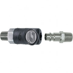 Dynabrade - 2 Piece 1/4" Body 1/4 NPT 150 psi Composite Industrial Pneumatic Coupling Plug Set - Exact Tooling
